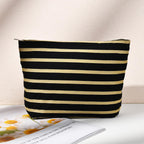 SOIDRAM 2 Pieces Makeup Bag Large Stripe Cosmetic Bag Capacity Canvas Mix Travel Toiletry Bag Organizer Cute Makeup Brushes Aest