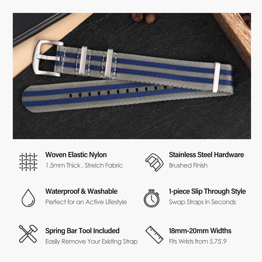 watchdives Nylon Watch Band 20mm 22mm Multicolor Replacement Watch Straps for Men Women (A12 Gray Blue, 20mm)