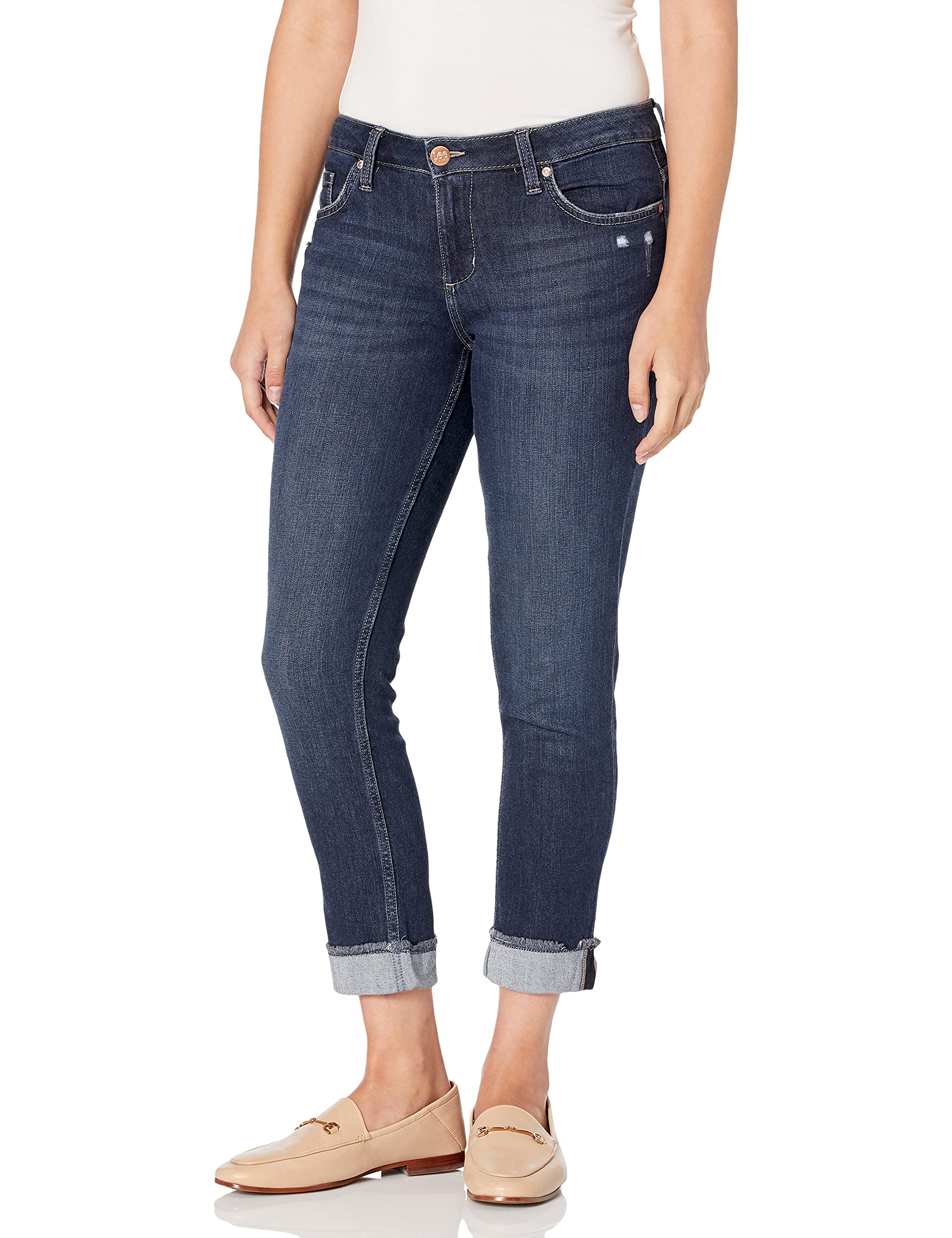 Riders by Lee Indigo Women's Fringe Cuff Boyfriend Jean, Dark, 10