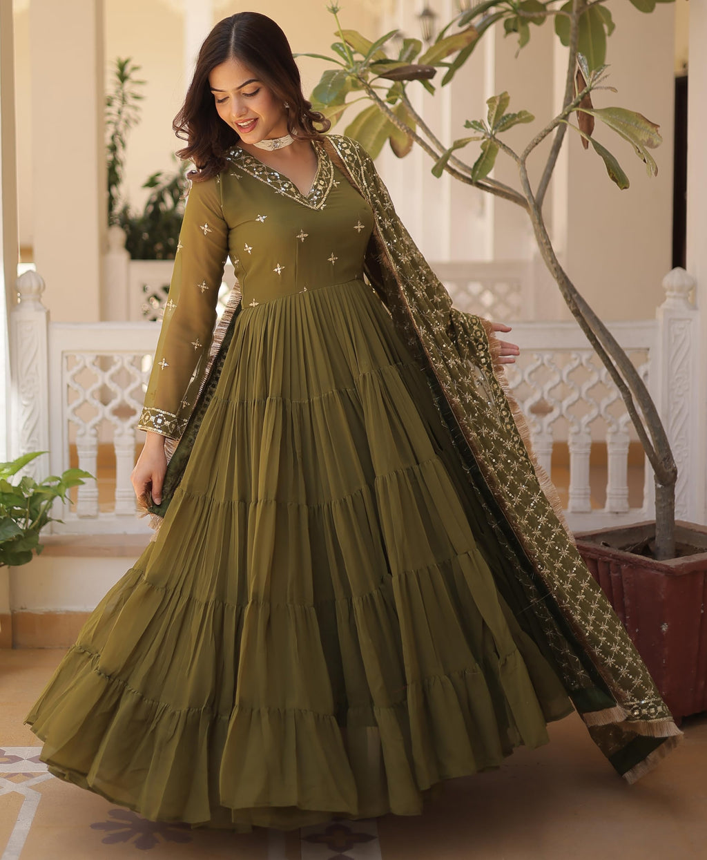 Fashion Basket WomenS Georgette Anarkali Dress Green