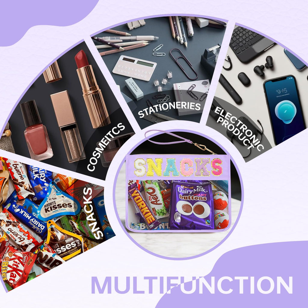 Burskit Chenille Letter Clear Zipper Pouch for Travel Preppy Patch Makeup Bag-Nylon Cosmetic Preppy Makeup Waterproof Organizer