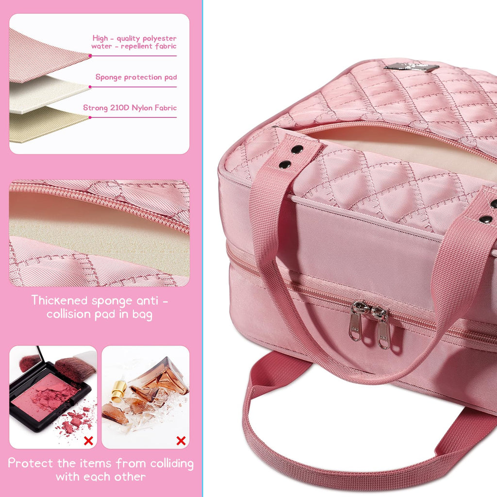 Estour Travel Toiletry Bag for Women, Makeup Bag Organizer with Detachable Mirror and Transparent Cosmetic Bag, Suitable for Tra