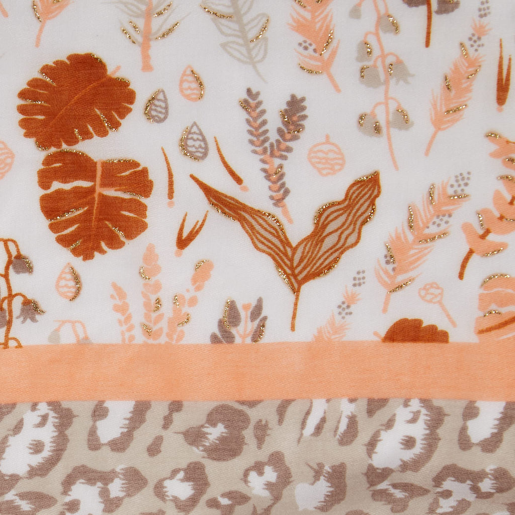 FLORAL LEOPARD SCARF - BEIGE