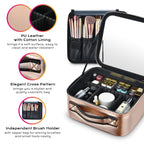 BYOOTIQUE Large Makeup Bag Travel Portable Cosmetic Storage Case with Mirror & Adjustable Dividers Organizer for Cosmetics Makeu