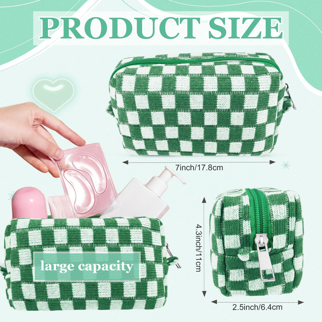 58 Pcs Checkered Makeup Bag Set Preppy Aesthetic Portable Cosmetic Bag Travel Makeup Pouch 7 Pcs Heishi Surfer Bracelets with 50