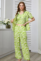 Popwings Casual Floral Printed 3-Piece Co-Ord Set For Women || Co-Ord Set For Women Western Summer Office Wear || Crop Top, Trou