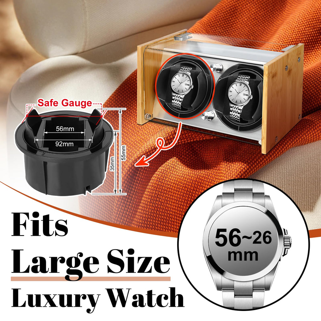 Watch Winder for 2 Automatic Watches - Bamboo Watches Winder Box with Quiet Motor 4 Rotation Mode Setting by Watch Winder Smith