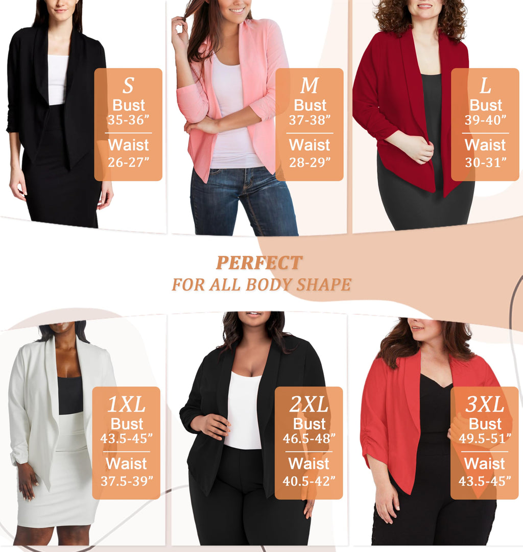 Womens casual Work Office Open Front Blazer Jacket with Removable Shoulder Pads JK1133X NEON coral 1X