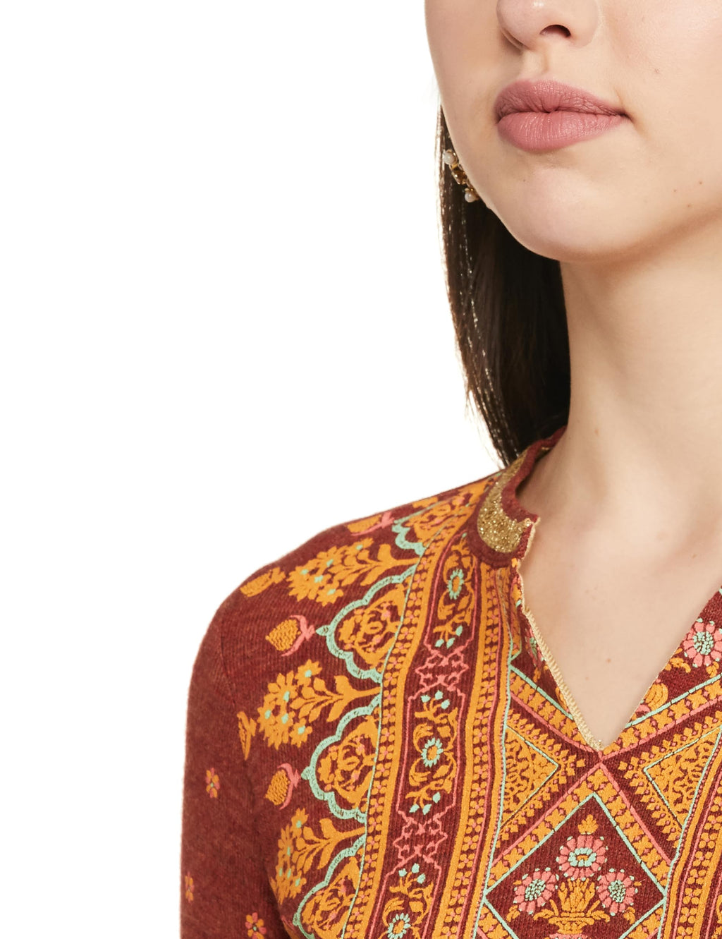 Aurelia Women Cinnabar Acrylic Floral Printed Straight Kurti