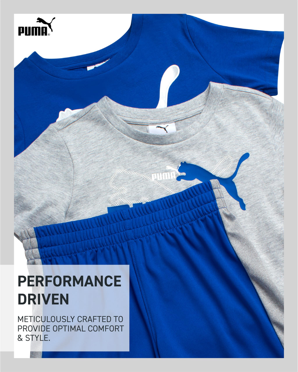 PUMA Boys' Short Set - 3 Piece Short Sleeve Graphic T-Shirts and Active Shorts Outfit Set for Boys (Sizes: 2T-7), Size 2T, Blue/