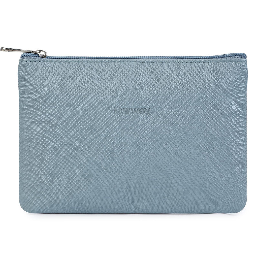 Narwey Small Makeup Bag for Purse Vegan Leather Travel Makeup Pouch Mini Cosmetic Bag Zipper Pouch for Women (Greyish Blue)