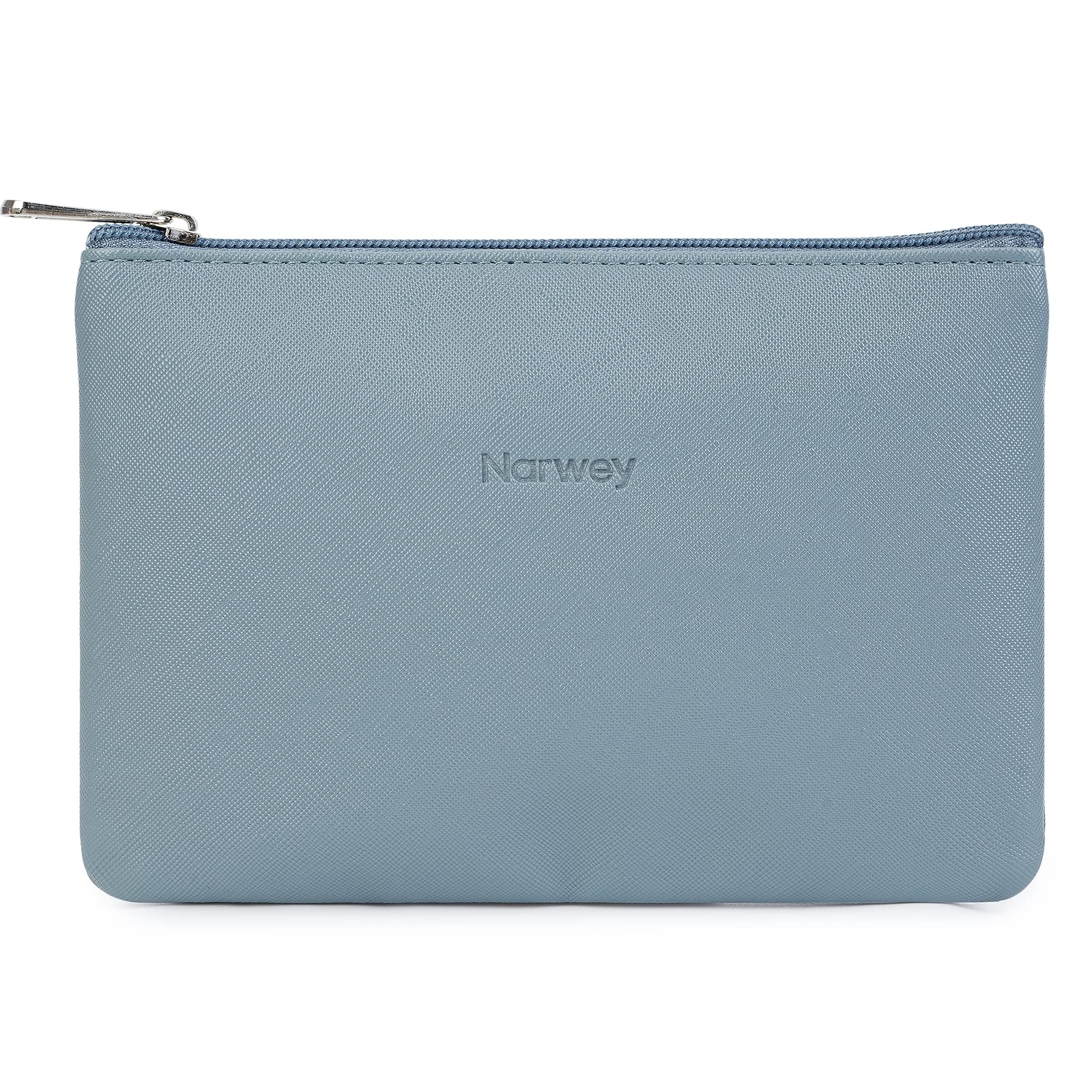 Narwey Small Makeup Bag for Purse Vegan Leather Travel Makeup Pouch Mini Cosmetic Bag Zipper Pouch for Women (Greyish Blue)