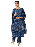 Libas WomenS Cotton Floral Kurta Set (400032Or_Blue