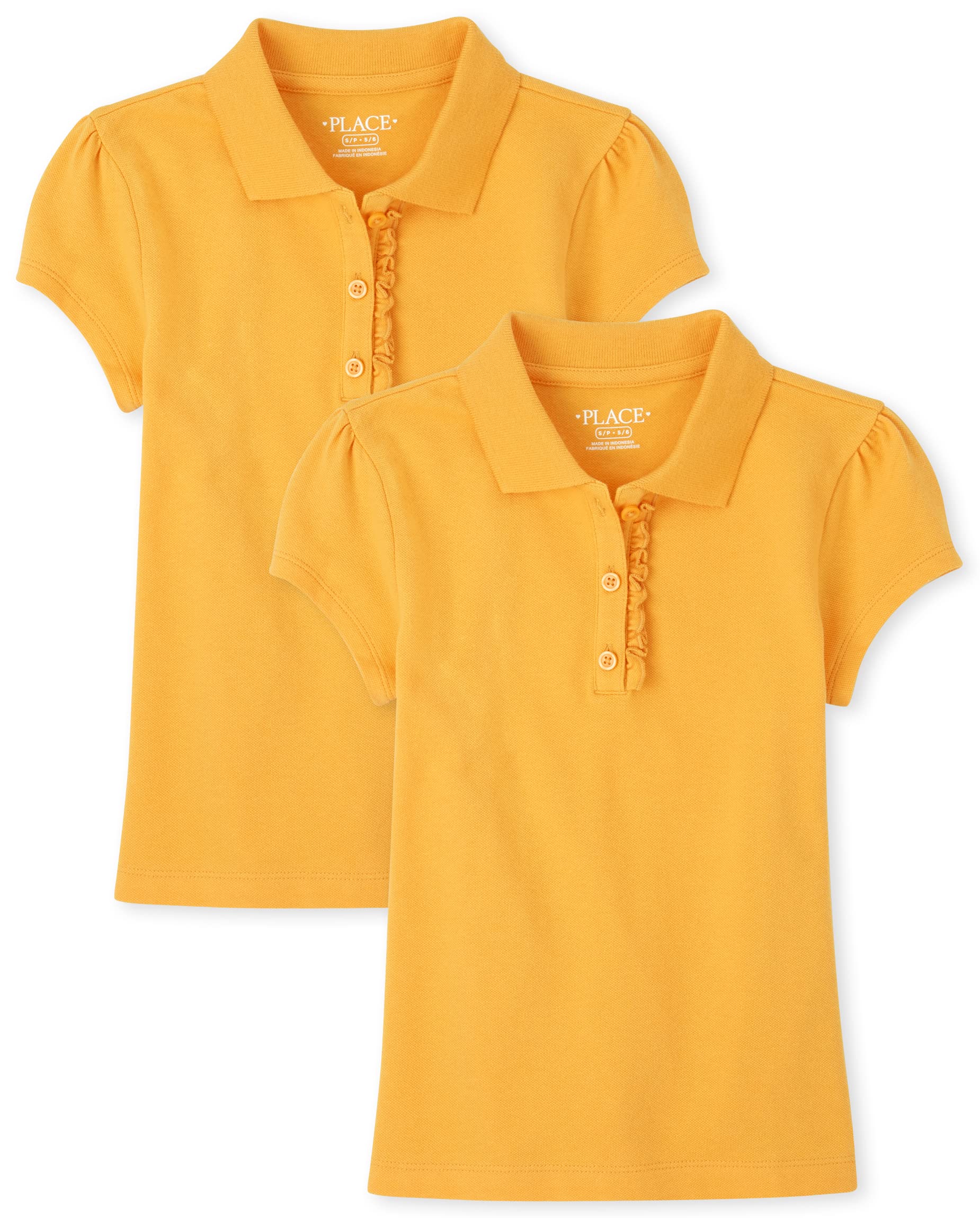 The childrens Place girls Short Sleeve Ruffle Pique Polo,Yellow Pencil 2 Pack,XL (14)