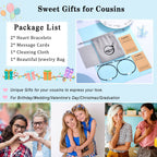 UNGENT THEM Cousin Gifts for Women Christmas Birthday Gifts Matching Heart Cousins Bracelets for 2