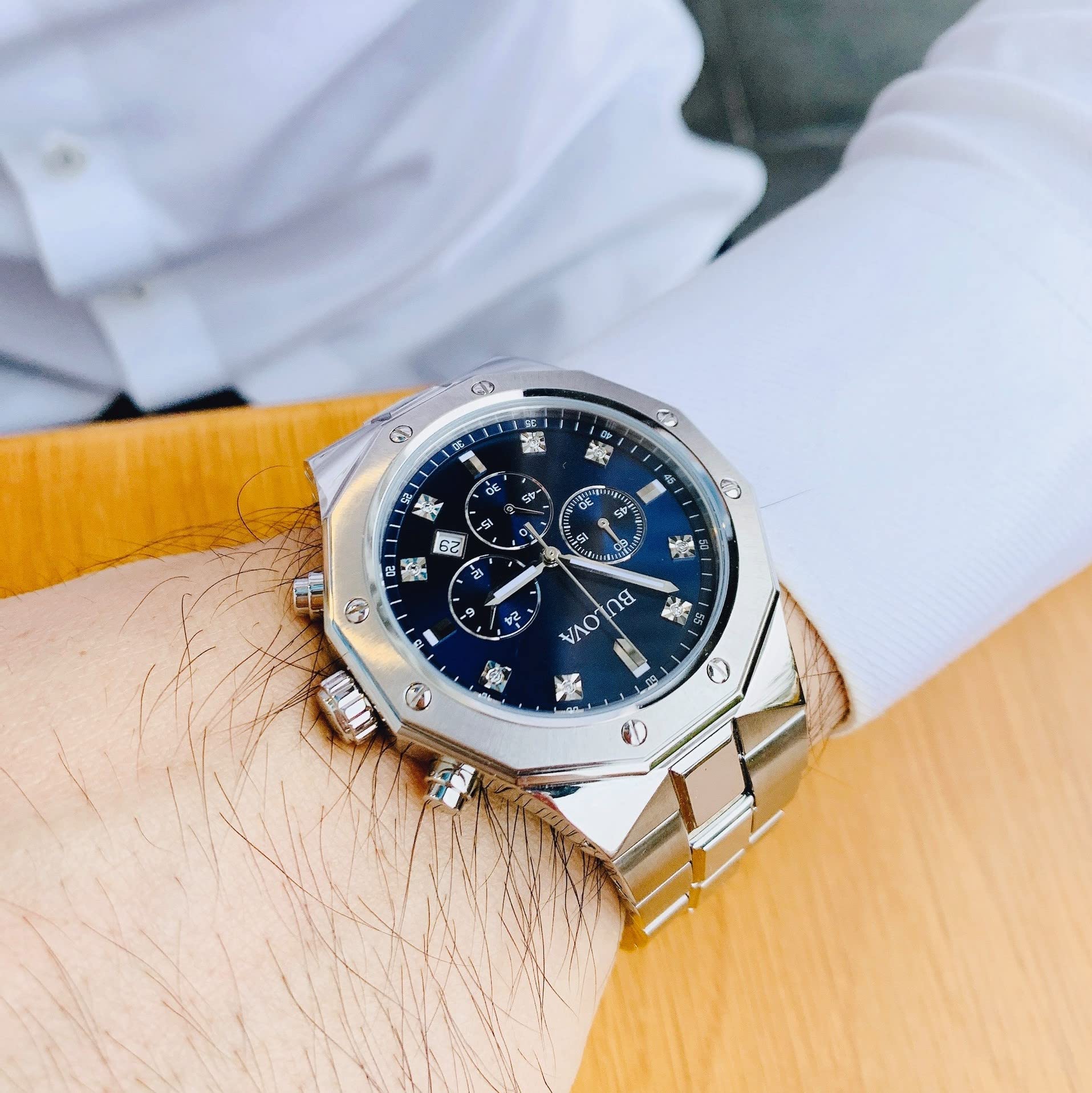 Bulova Men's Classic Diamond 6-Hand Chronograph Quartz Watch, Calendar Date, Luminous Markers, 100M Water Resistant, 44mm Style: