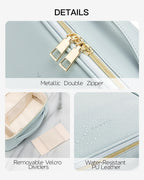 Vlando Travel Makeup Bag Faux Leather Large Make Up Bag Cosmetic Case Organizer Portable Makeup Travel Bag for Women with Adjust