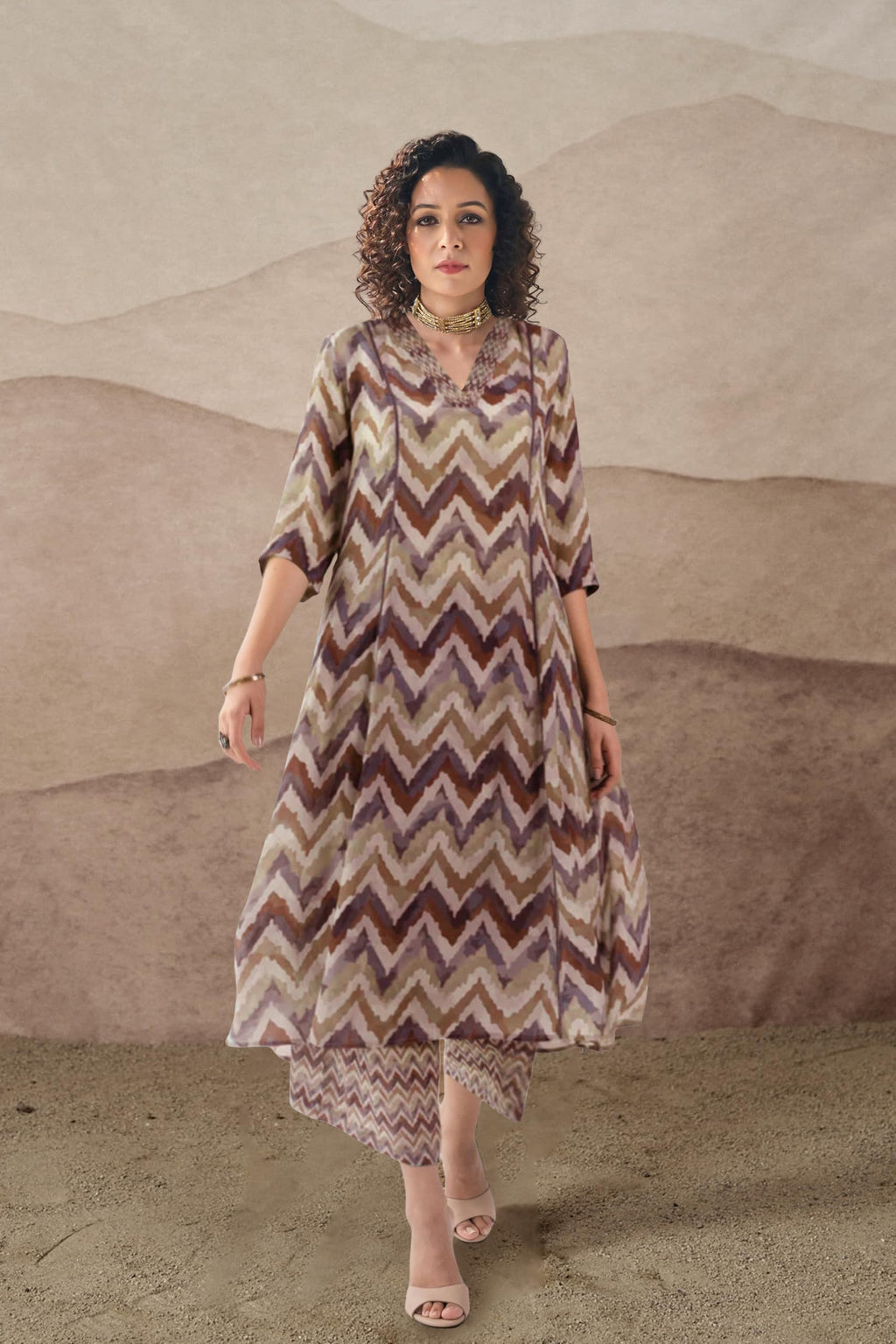Toochki Dress For Women | Two Piece Dress For Women Long | Dress | Maxi Dress For Women | Dresses | Zig Zag Printed Dress | Cott