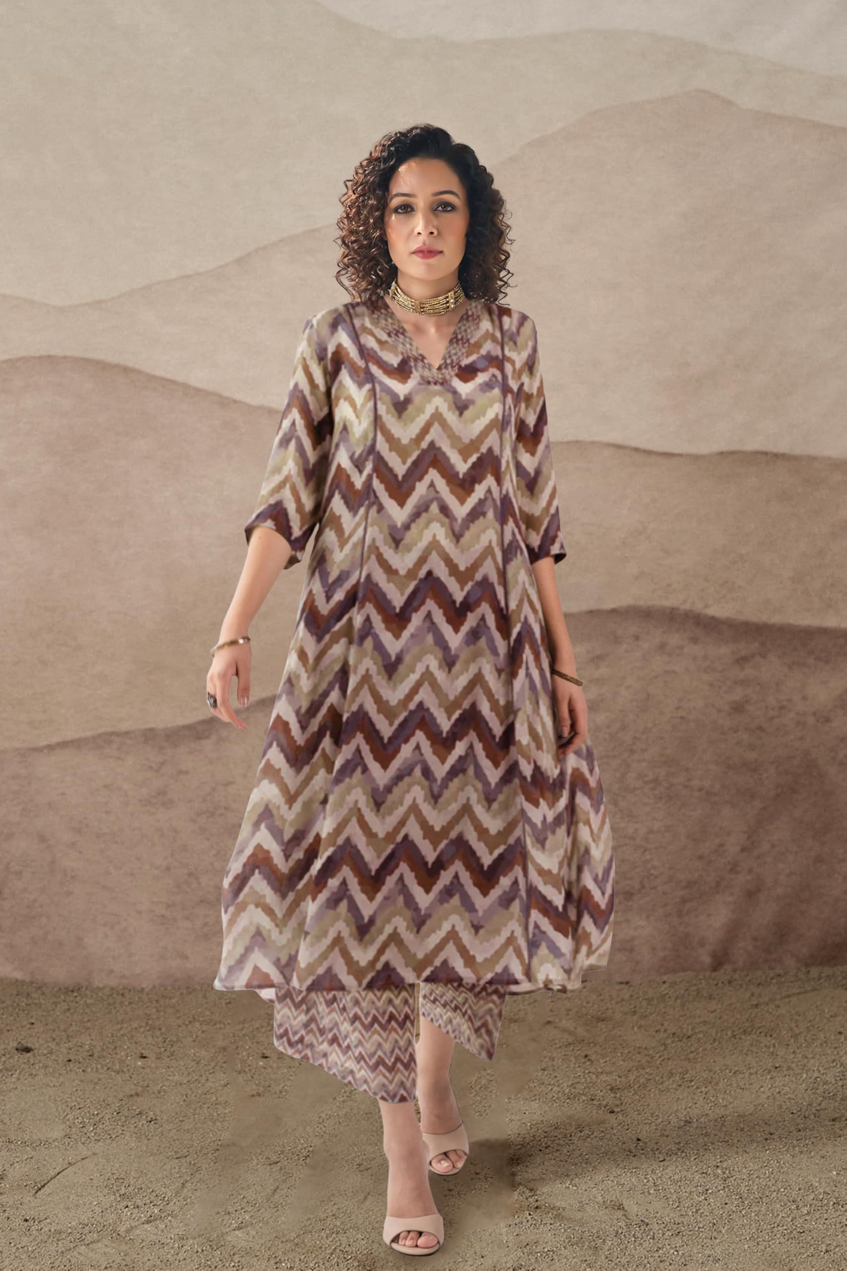 Toochki Dress For Women | Two Piece Dress For Women Long | Dress | Maxi Dress For Women | Dresses | Zig Zag Printed Dress | Cott