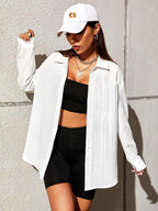 CB-COLEBROOK Womens Textured Loose Fit Button Down Shirt (WO-1035_White