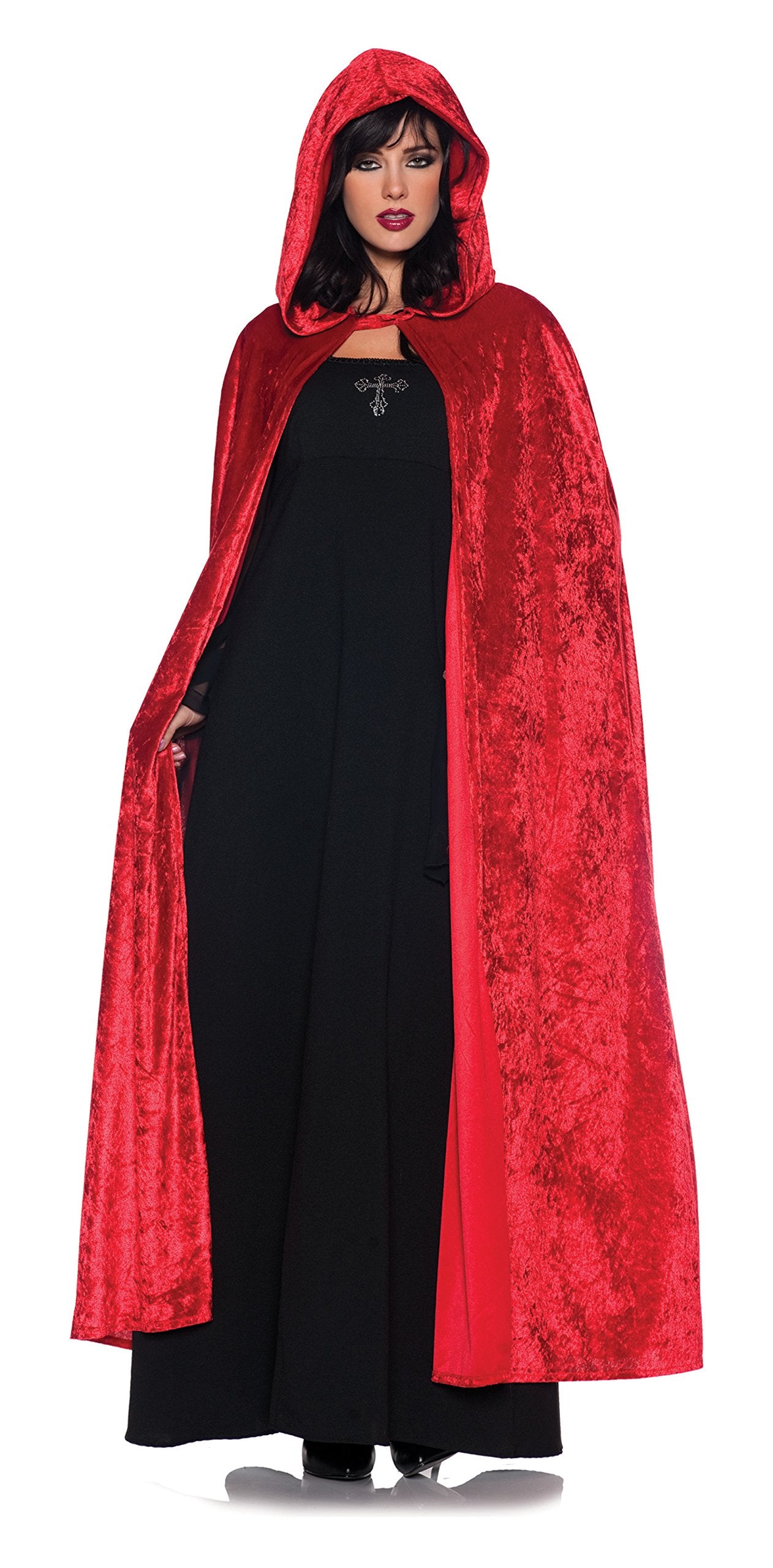 Women's Costume Cape - Full Length Velvet Hooded Cloak, Red, One Size
