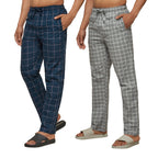 XYXX Mens Super Combed Cotton Checkered Checkmate Pyjamas [Pack of 2] Elasticated Waist, Drawstring | Loungewear for Men in Pin