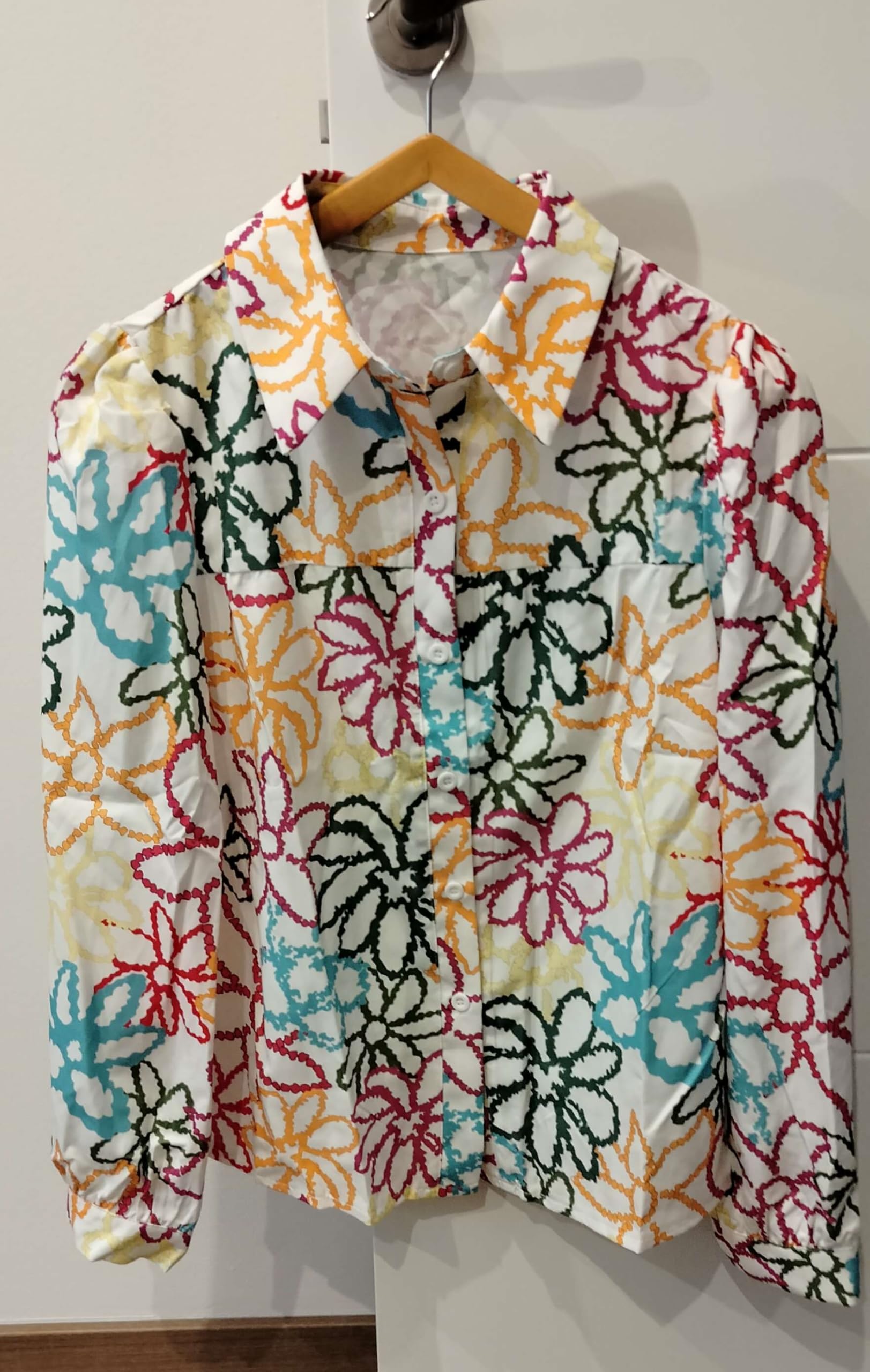 Shasmi Girls & Womens Solid White Colorful Casual Fit Lapel Cardigan Shirt Colorful Flower Printed Long Sleeve Shawl Collared