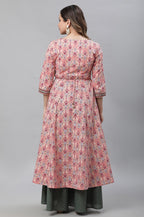 Aurelia Pink Foil Cotton Anarkali Kurta For Women