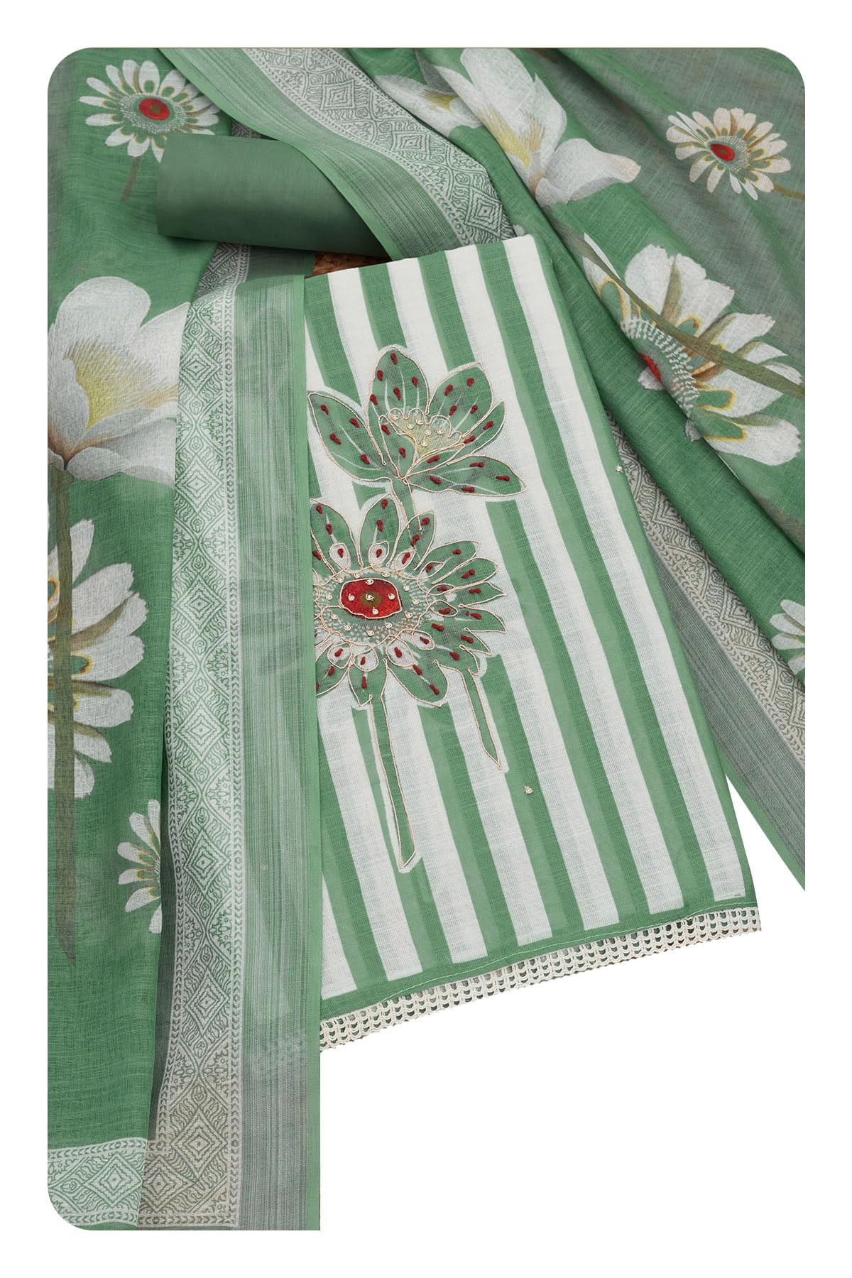 Soch Women Cotton Striped Unstitch Dress Material with Zari