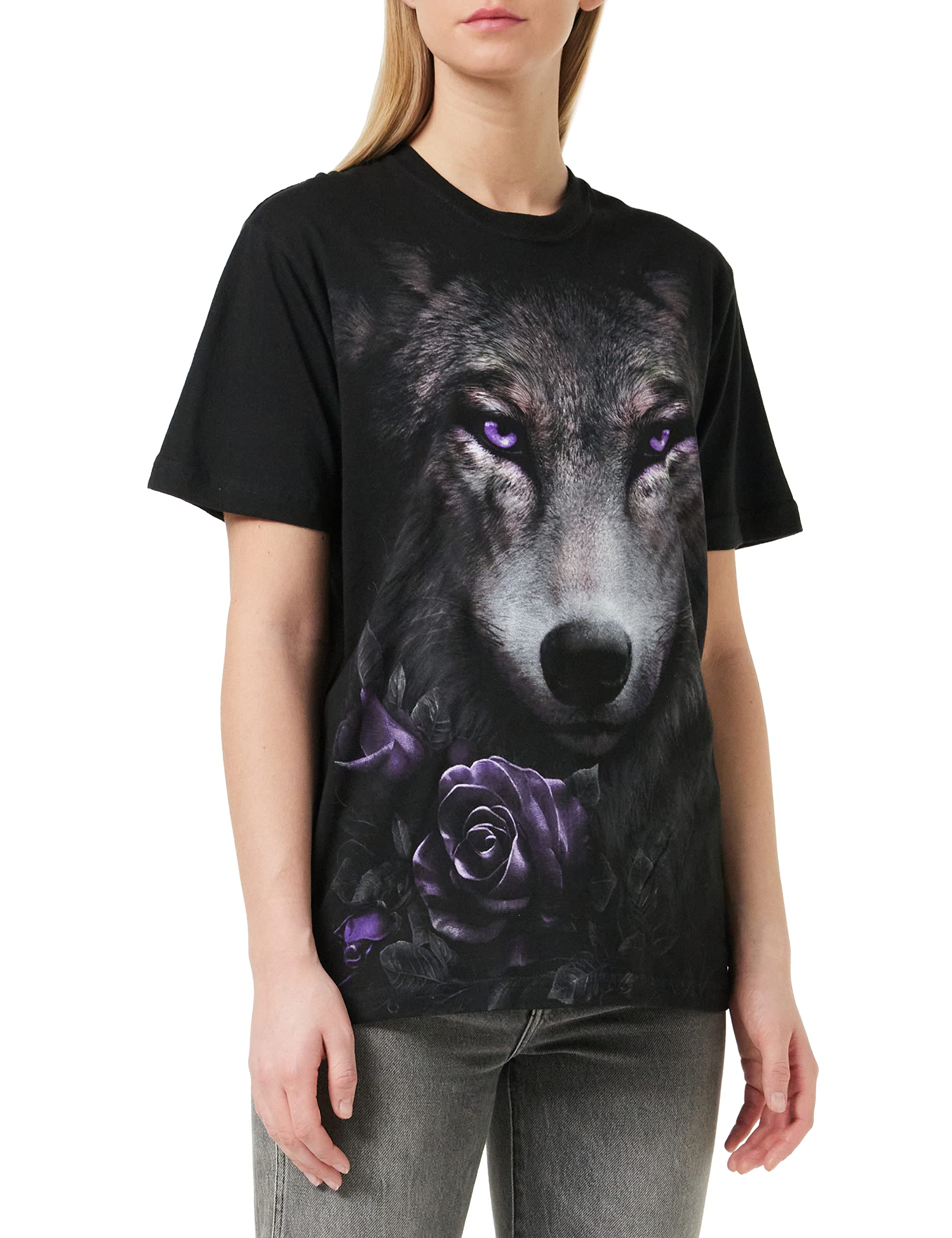 Spiral - WOLF ROSES - Front Print T-Shirt Black - XXL