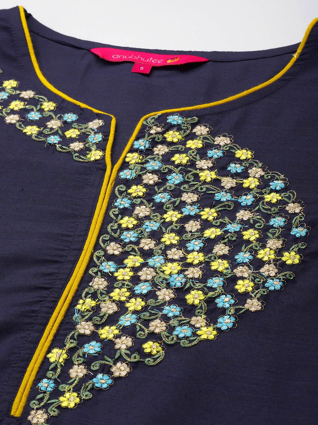 Anubhutee Women'S Cotton Navy Blue Solid Solid Straight Kurta Suit Set With Pants And Dupatta