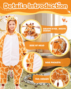 CANASOUR Giraffe Onesie Kids Animal Halloween Cosplay Costume for 6-8 Years Girls Unisex Outfuit One Piece Hooded Soft Pajamas P