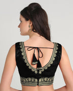Pujia Mills Womens Sequin Embroidered V Neck Sleeveless Readymade Saree Blouse Indian Ethnic Designer Stitched Readymade Saree