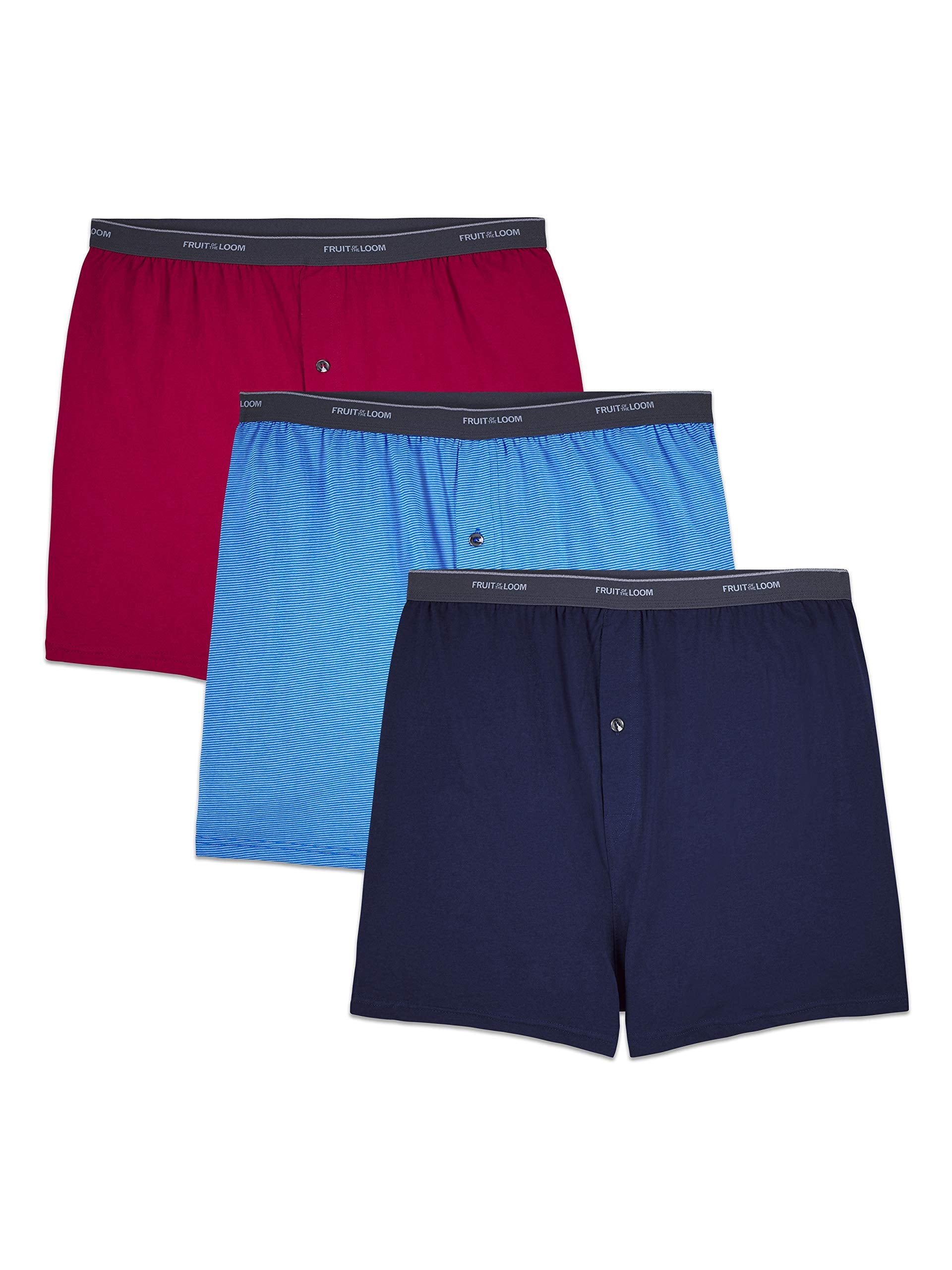 Fruit of the Loom Men's Tall Tag-Free Underwear, Big Man-Knit Boxer-3 Pack Colors May Vary, 5X-Large