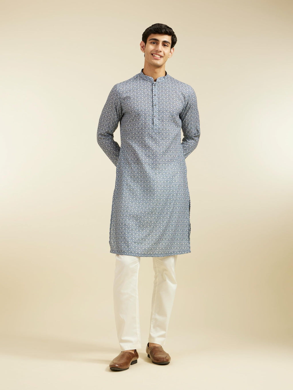 Diwas By Manyavar MenS Cotton Blend Printed Kurta (Blue,Xxl)