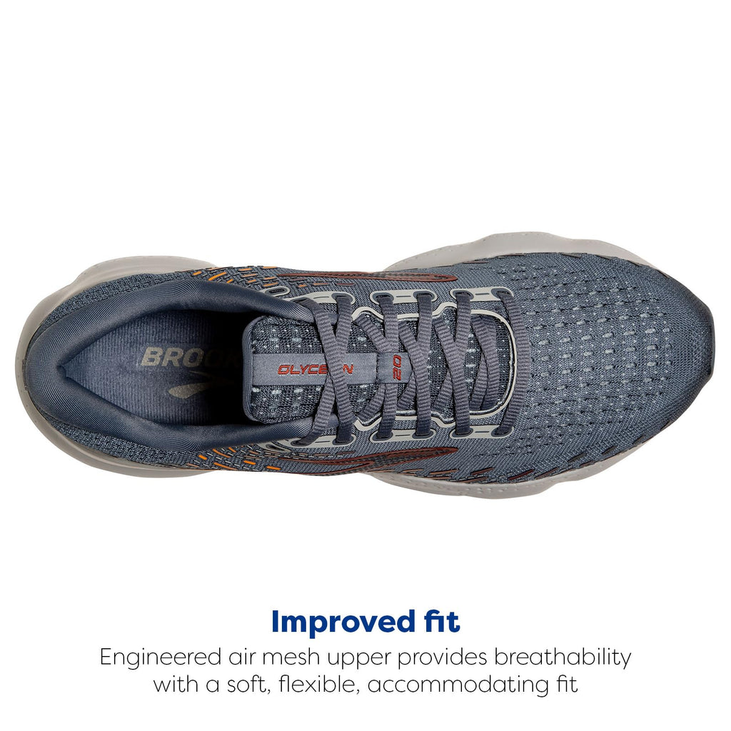 Brooks Men's Glycerin 20 Neutral Running Shoe - Grey/Chili Oil/Orange - 12 Medium