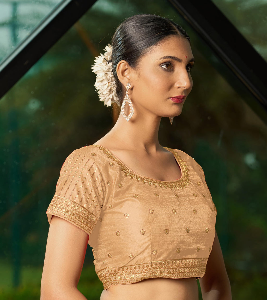 Pujia Mills WomenS Gold Readymade Blouse Embroidery Multi Coding Gold Thread Indian Ethnic Designer Blouse Stitched WomenS Rea