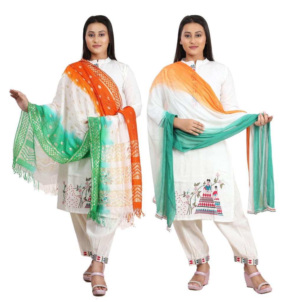 Fabme Women'S Tricolor/Tiranga Dupatta For Republic Day/Independence Day (Pack Of 2)