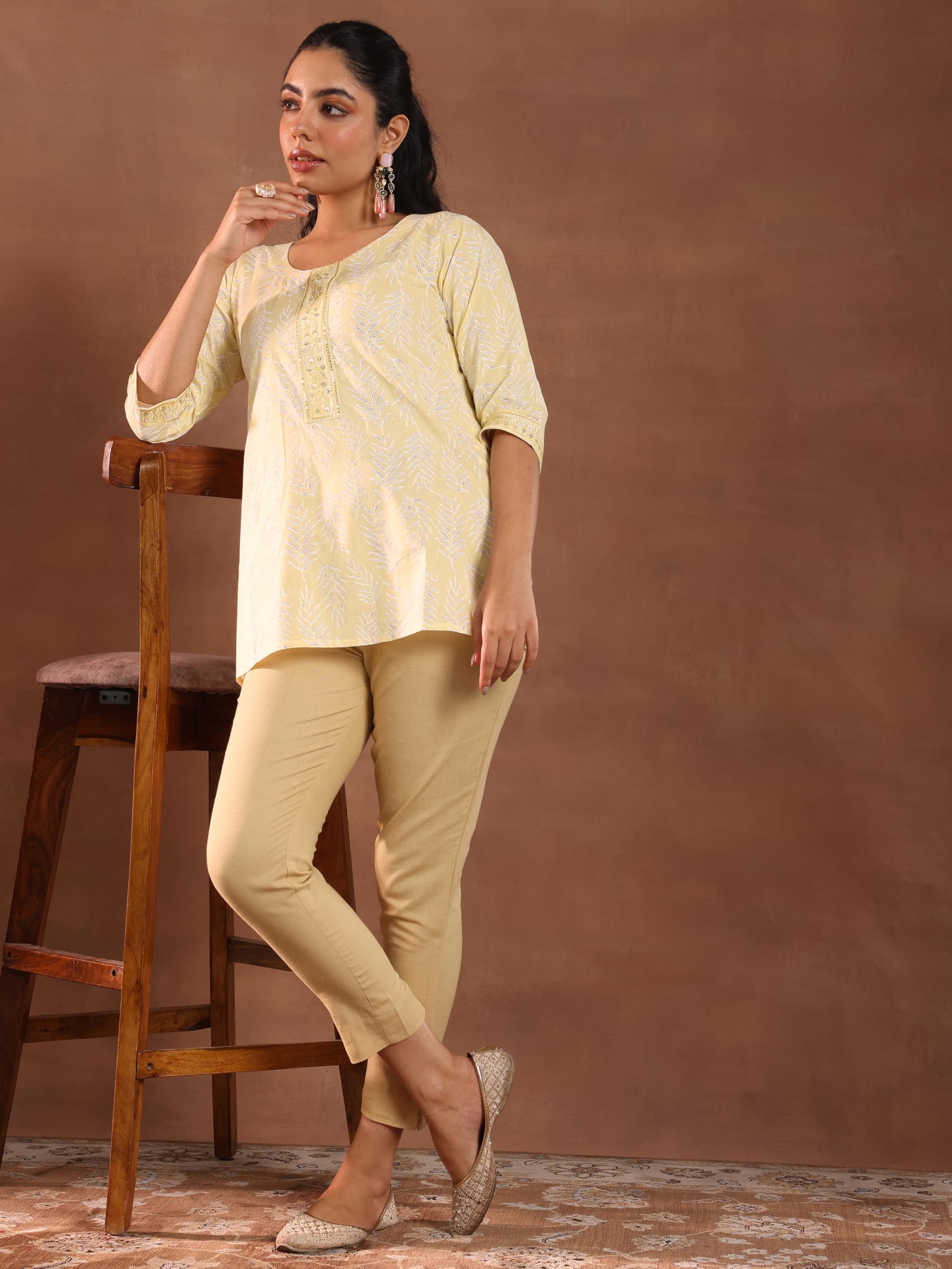 Libas Womens Printed Cotton Straight Kurti For Women Yellow