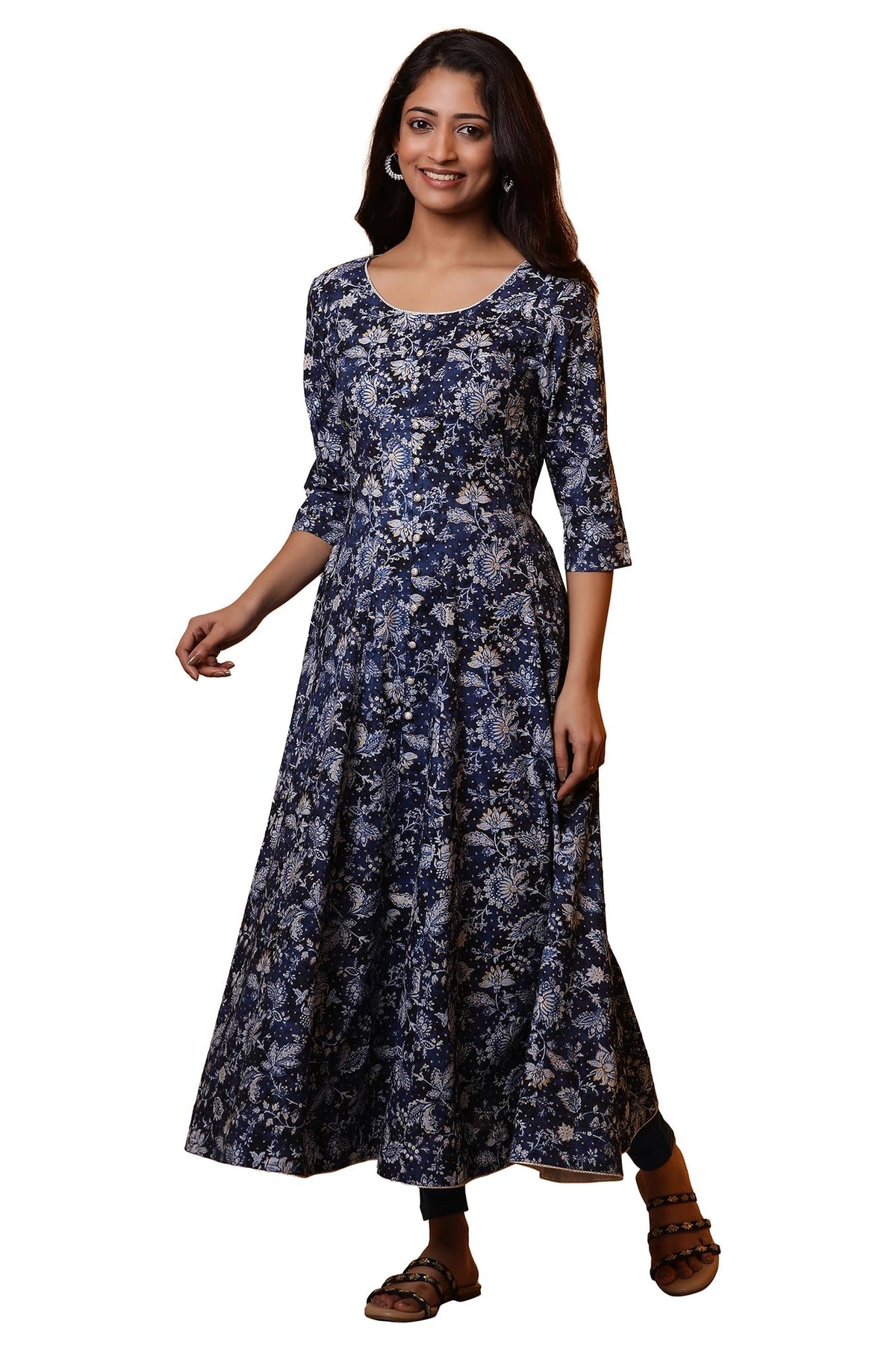 Aurelia Womens Rayon Anarkali Calf Length Kurta (24FEA14855_Blue