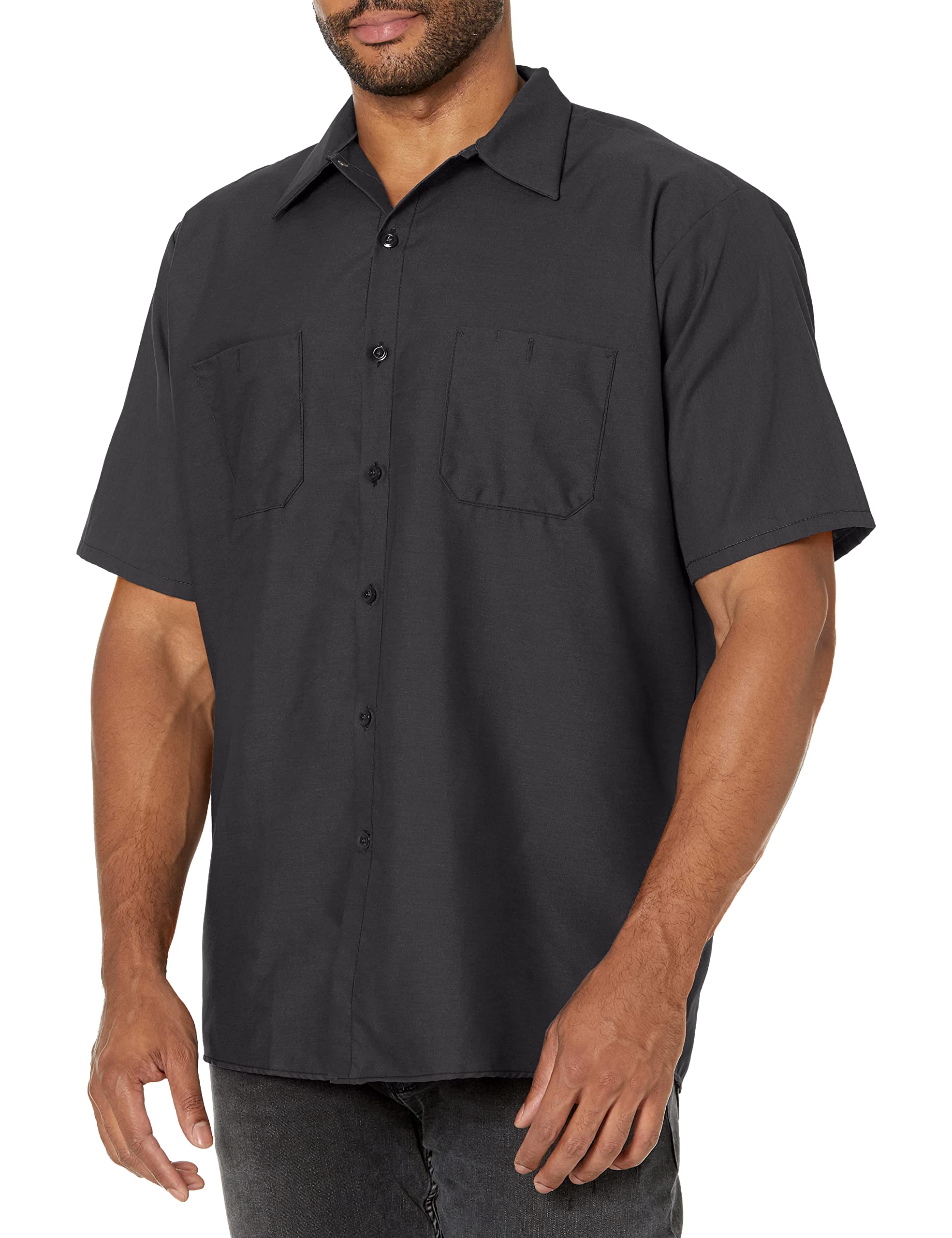 Red Kap Mens Tall Industrial Work Shirt, Regular Fit, Short Sleeve, Black, 3X-Large