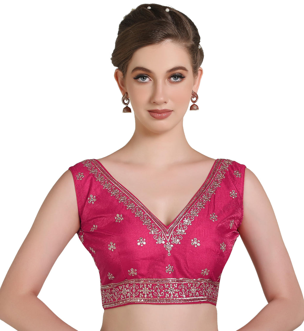 Pujia Mills WomenS Indian Ethnic Wear Designer Gold Zari Embroidery With Sequence Work V Neck Sleeveless Readymade Back Side Wo
