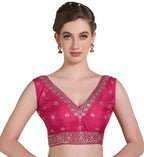 Pujia Mills WomenS Indian Ethnic Wear Designer Gold Zari Embroidery With Sequence Work V Neck Sleeveless Readymade Back Side Wo