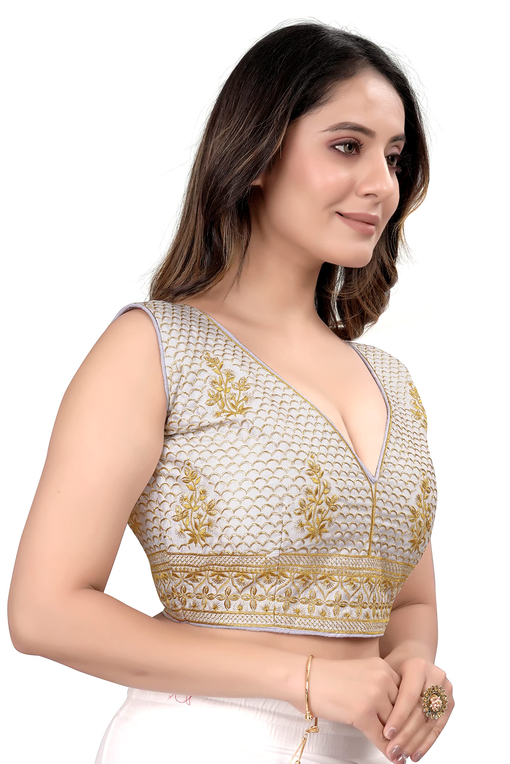 Pujia Mills WomenS V Neck Embroidery Readymade Saree Blouse For Lehenga Choli