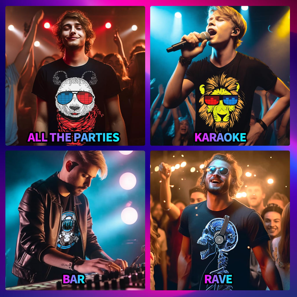 LED T Shirt Sound Activated Light Up Rave Shirts Glow in The Dark for Party Black