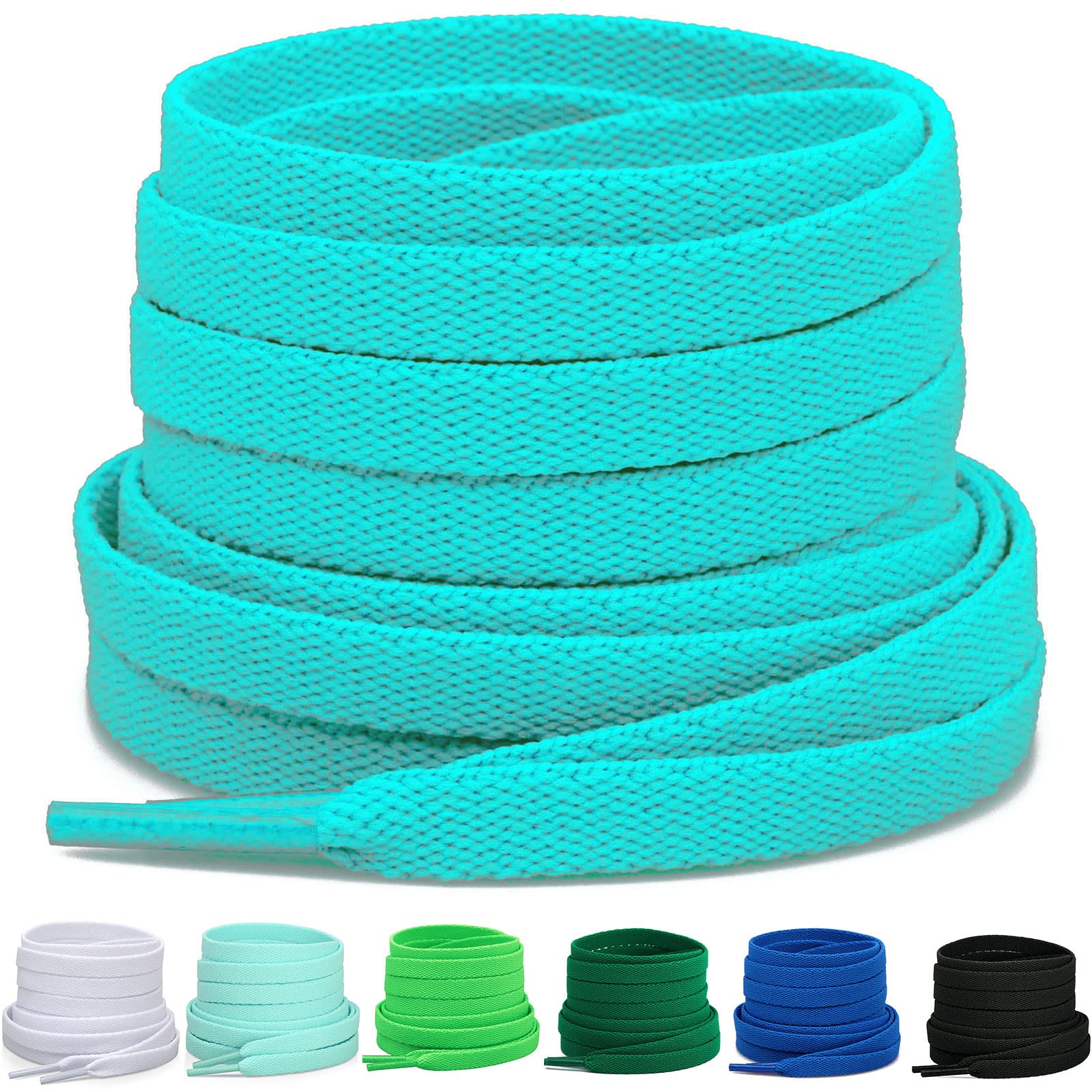 Puzeam Upgrade Tight Weave Flat Shoelaces 28 Colors 5/16 Wide Shoe Laces for Sneakers-Lake Green-150