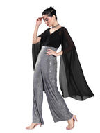 Miss Chase Womens Sweetheart Neck Full Sleeve Regular-Length Polyester Jumpsuit (MCAW22D15-53-242-06, Black & Silver, XL)