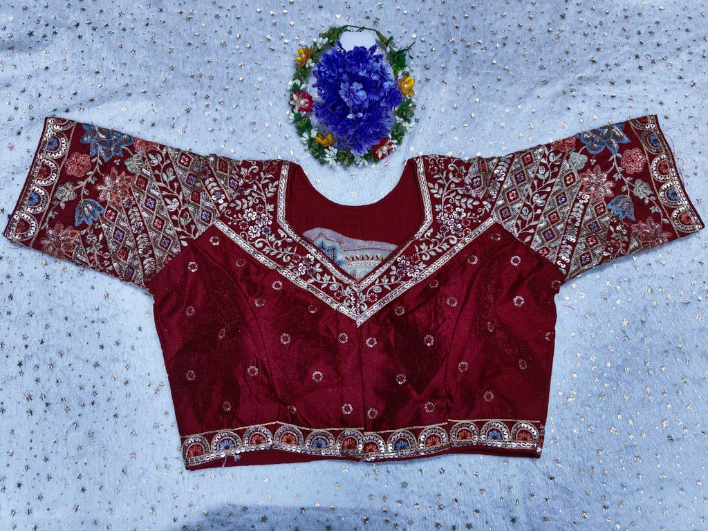 Pujia Mills WomenS Ethnic Wear Golden Codding With Multi Embroidery Sequence Work Sweetheart Neck Half Sleeve Readymade Bridal
