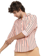 Ketch MenS Cotton Striped Slim Fit Shirt (Khsh000432_Dusty Pink S)