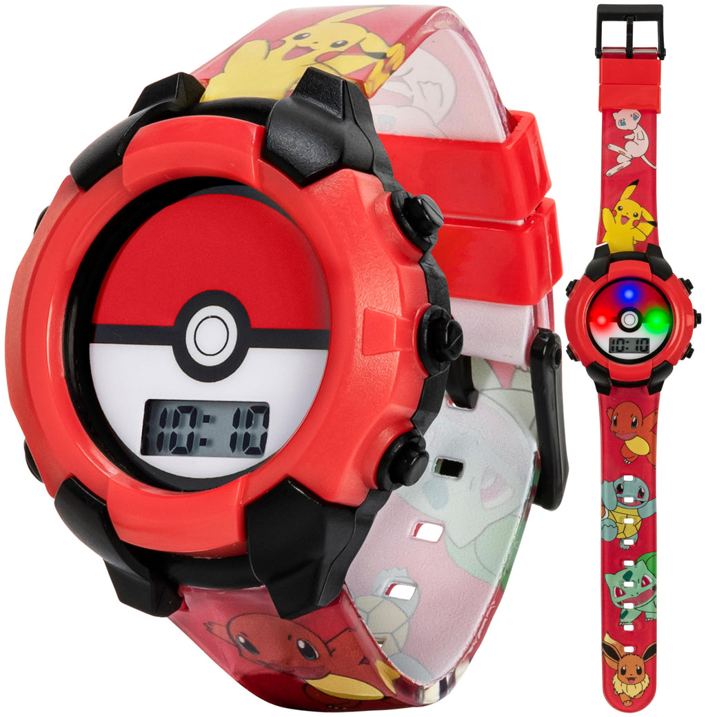 Accutime Kids Pokemon Pokeball Digital LCD Quartz Red Wrist Watch with Red Strap, Cool Inexpensive Gift & Party Favor for Boys, 